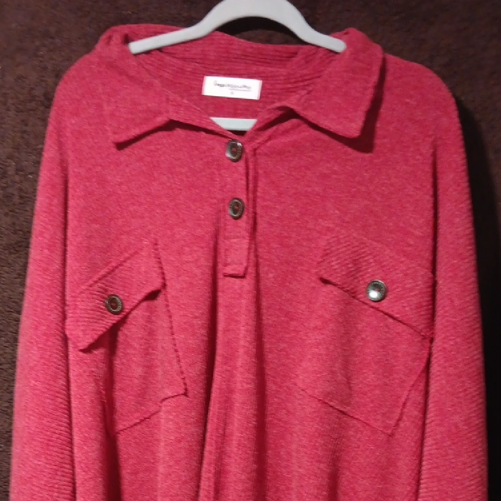 Impressions Red Cowl Neck Top